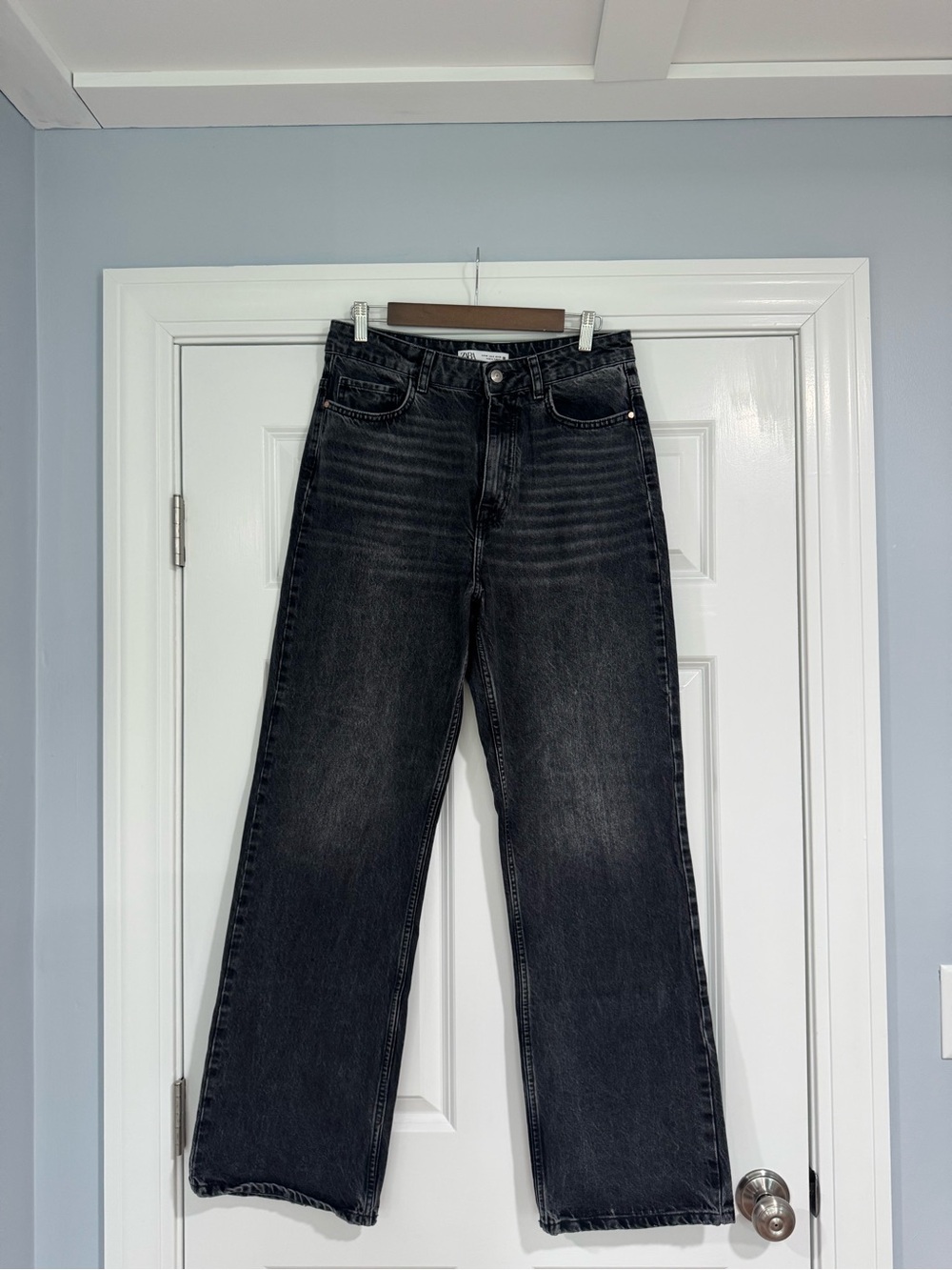 Zara Black Washed Straight Leg Jeans